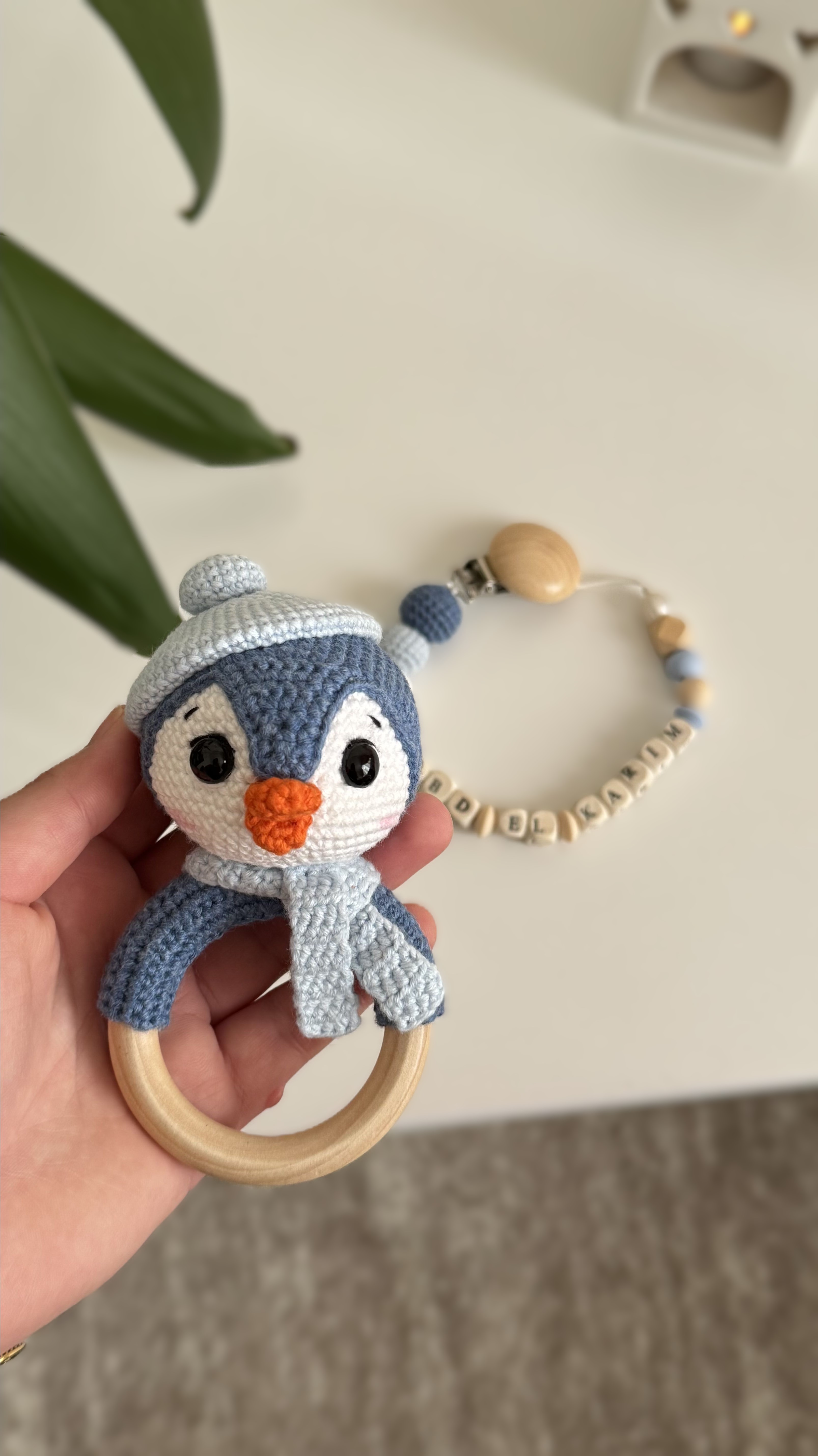 Penguin Rattle with Name Chain